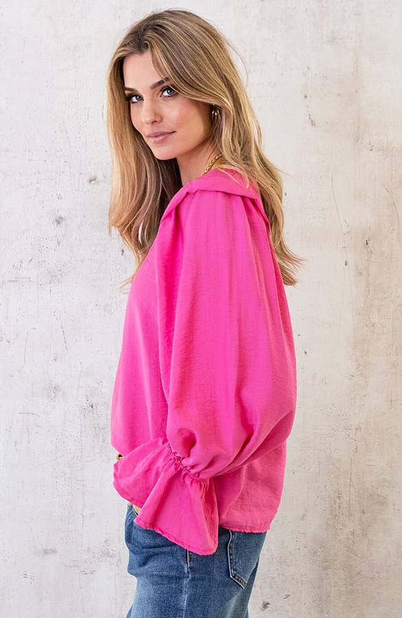 Linnen Ruffle Blouse Roze – shoparchief, foto 4