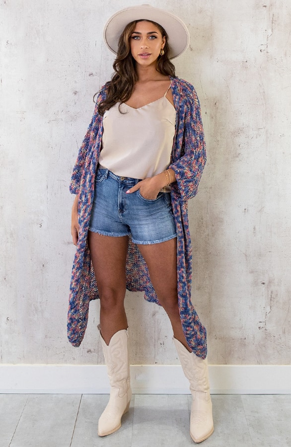 Midi Gehaakt Vest Jeansblauw – shoparchief