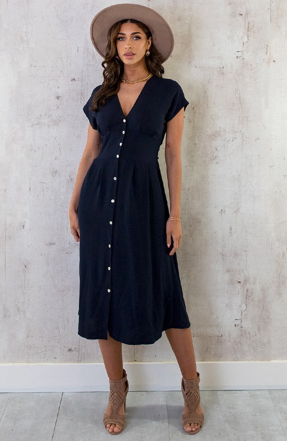 Midi Knopen Jurk Sevilla Marine – shoparchief, foto 7