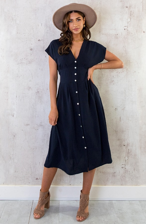 Midi Knopen Jurk Sevilla Marine – shoparchief, foto 6