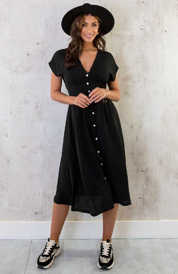 Midi Knopen Jurk Sevilla Zwart – shoparchief, foto 4