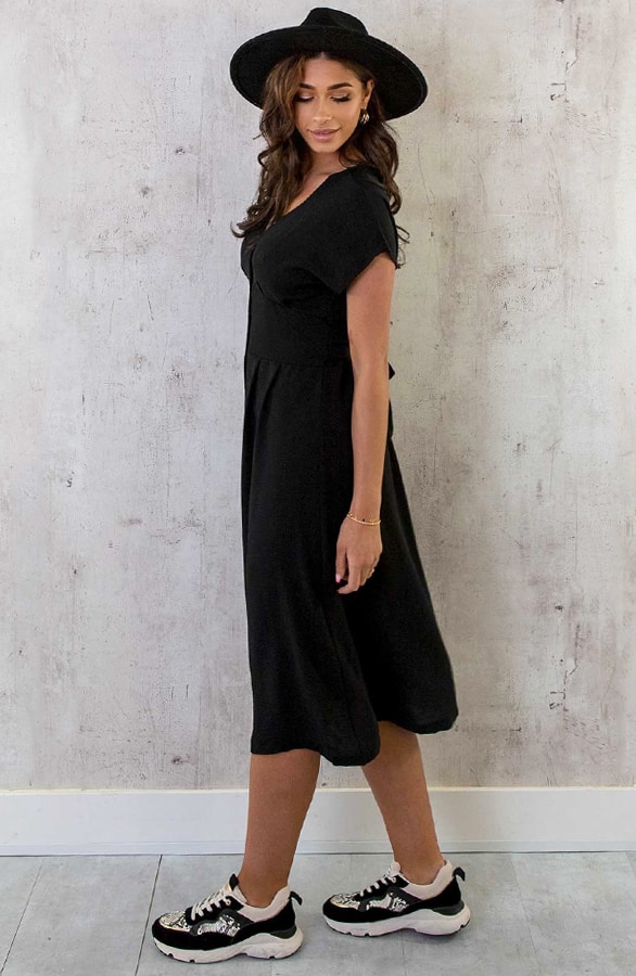 Midi Knopen Jurk Sevilla Zwart – shoparchief, foto 5