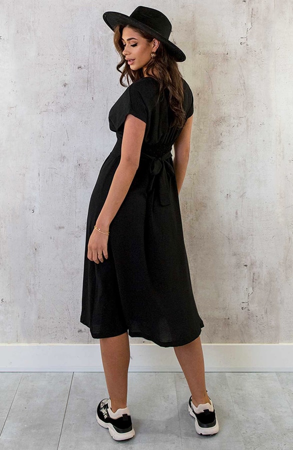 Midi Knopen Jurk Sevilla Zwart – shoparchief, foto 7