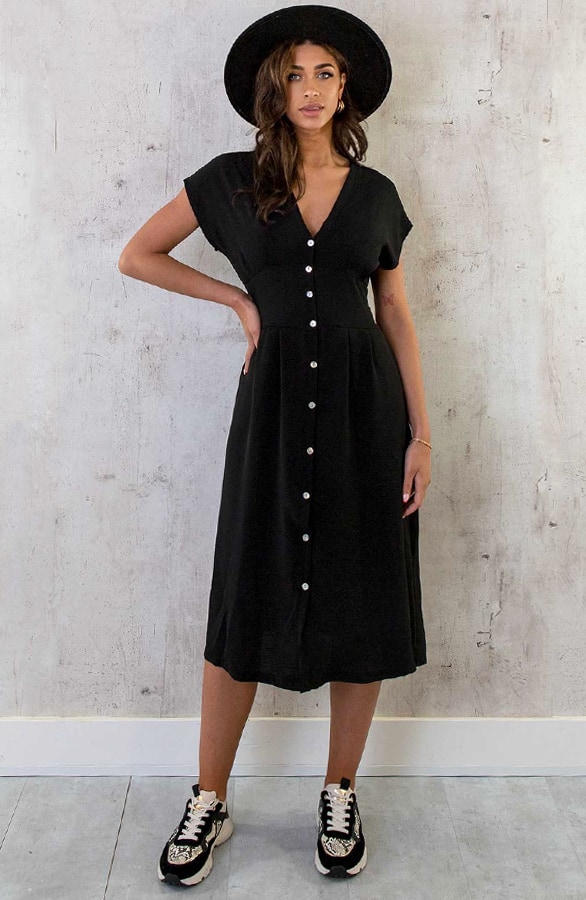 Midi Knopen Jurk Sevilla Zwart – shoparchief