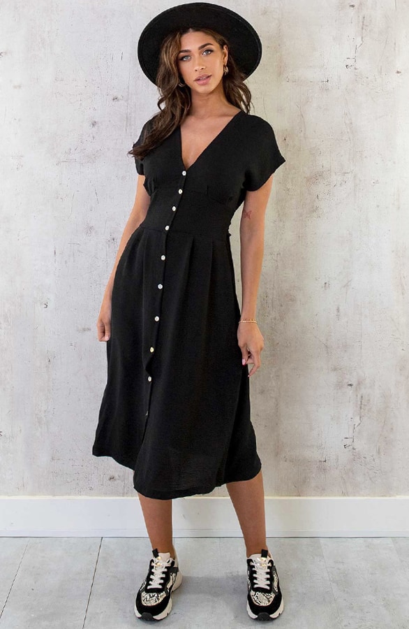 Midi Knopen Jurk Sevilla Zwart – shoparchief, foto 2