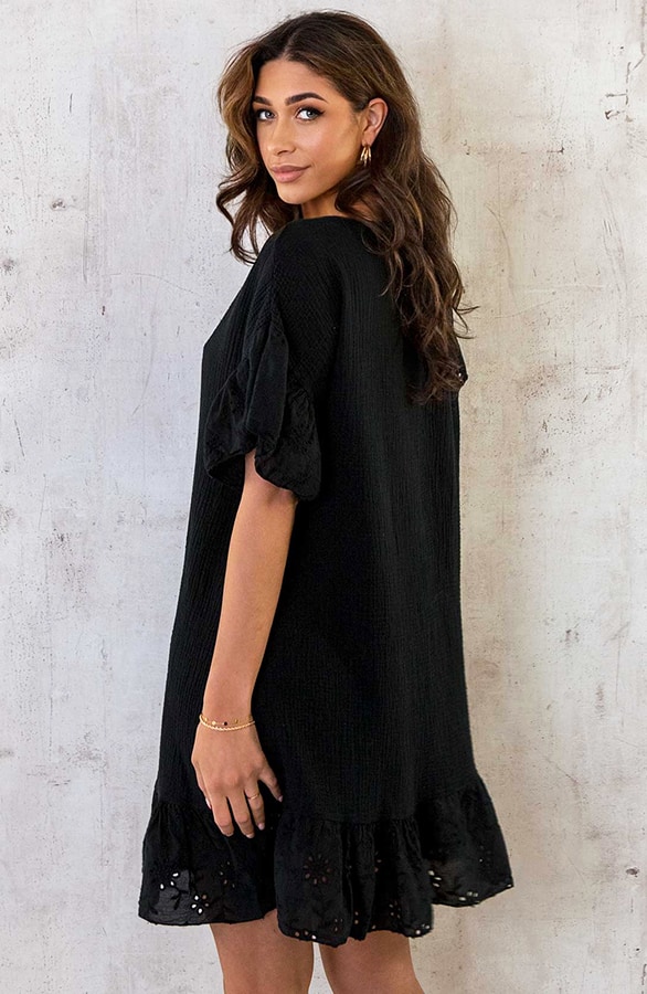 Mousseline Embroidery Oversized Jurk Zwart – shoparchief, foto 10