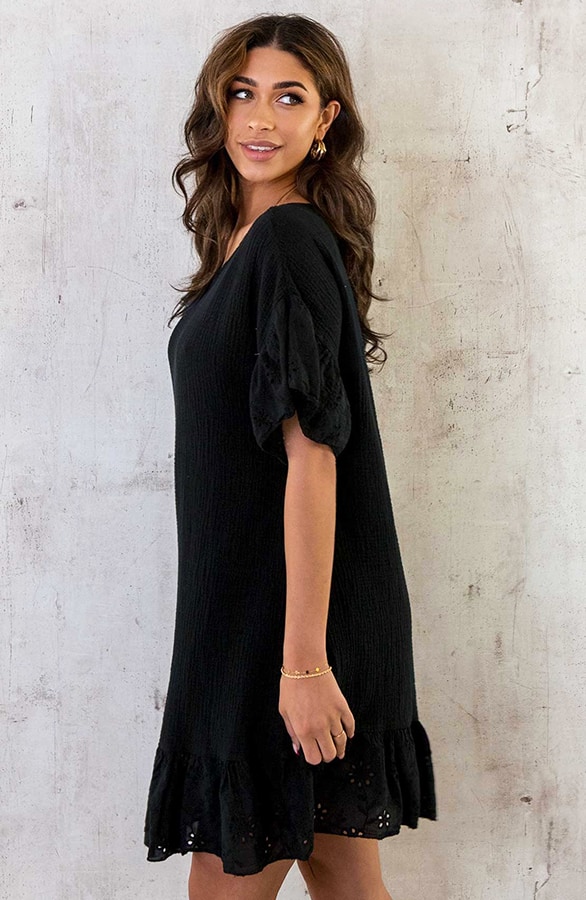 Mousseline Embroidery Oversized Jurk Zwart – shoparchief, foto 9