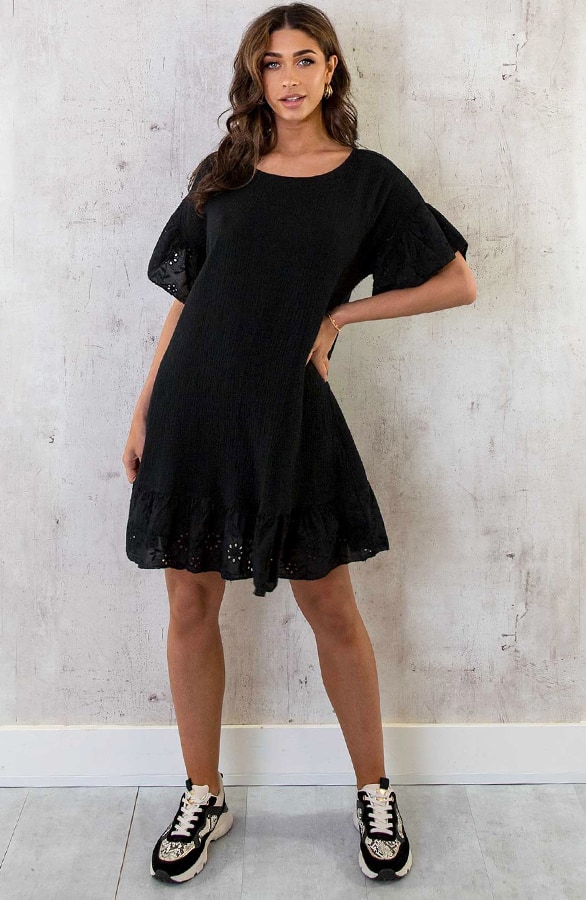 Mousseline Embroidery Oversized Jurk Zwart – shoparchief, foto 11