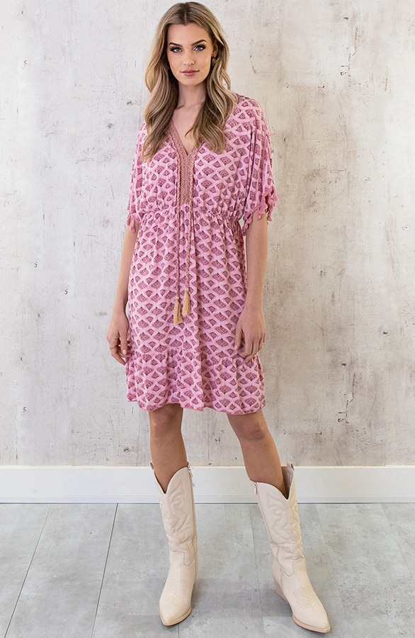 Oversized Jurk Gouden Detail Print Dust Roze – shoparchief, foto 6