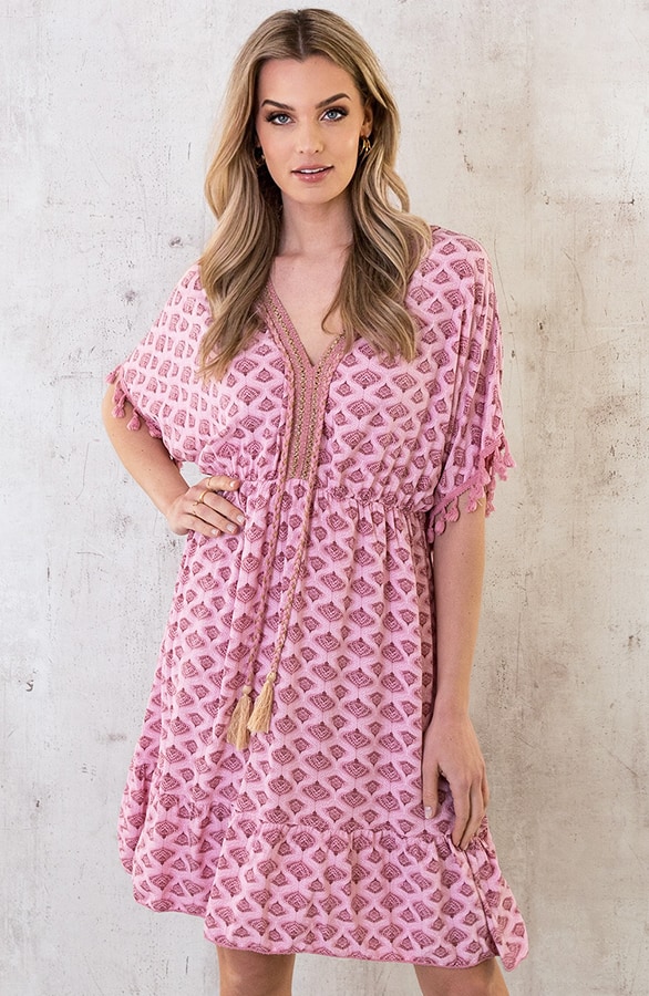 Oversized Jurk Gouden Detail Print Dust Roze – shoparchief, foto 2