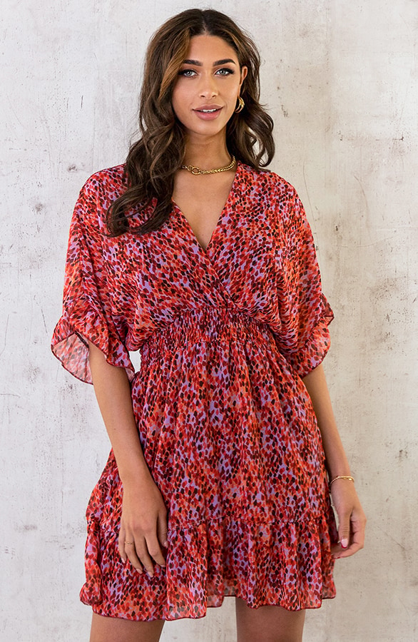 Ruffle Laagjes Jurk Print Roze Rood Lila – shoparchief, foto 10