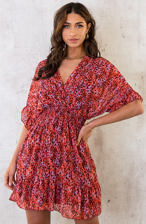 Ruffle Laagjes Jurk Print Roze Rood Lila – shoparchief, foto 8