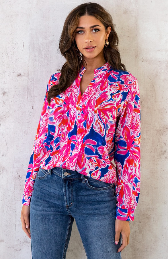 V-Hals Flower Blouse Roze Kobalt – shoparchief, foto 7