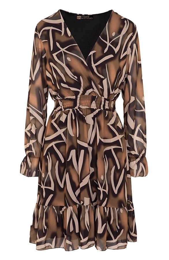 V-hals Jurk Paris Camel – shoparchief