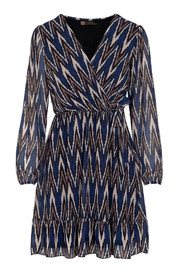V-hals Strik Jurk Zigzag Kobalt – shoparchief