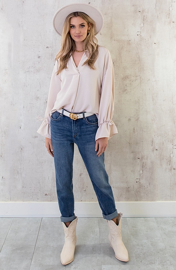 Verona V-hals Blouse Beige – shoparchief, foto 6