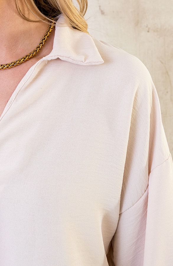 Verona V-hals Blouse Beige – shoparchief, foto 7