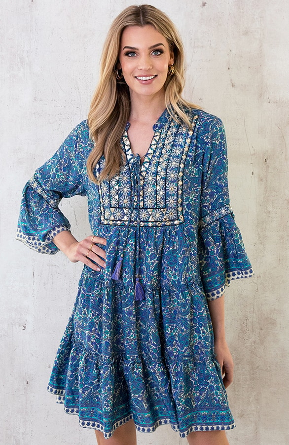 Zijden Jurk Gouden Details Paisley – shoparchief