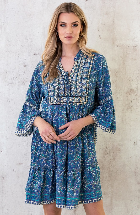 Zijden Jurk Gouden Details Paisley – shoparchief, foto 3