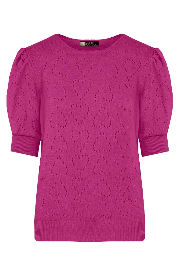 Hartjes Knitted Pofmouwen Top Magenta – shoparchief