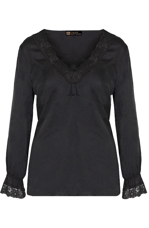 Kanten Silk Blouse Zwart – shoparchief, foto 6