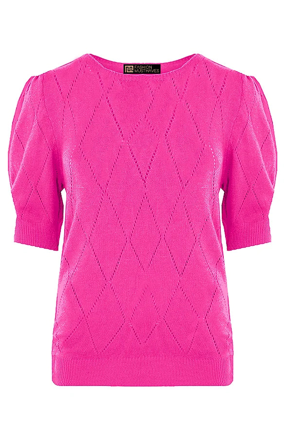 Knitted Pofmouwen Top Ruit Fuchsia – shoparchief