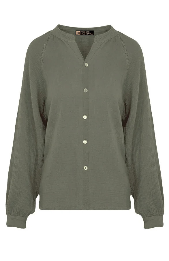 Knopen Blouse Mousseline Army – shoparchief, foto 3