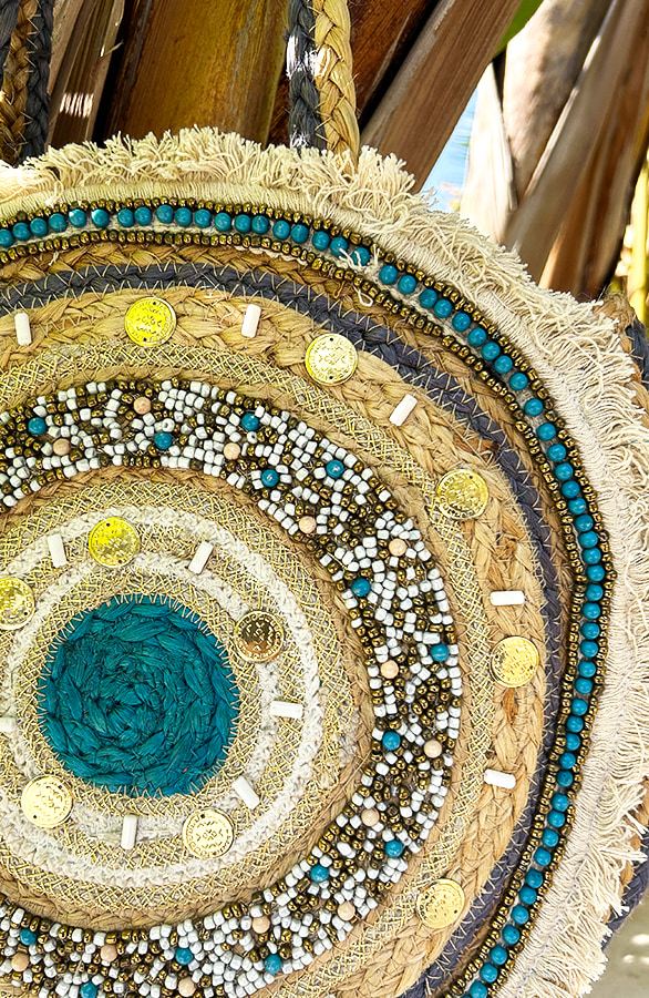 Boho Ibiza Round Bag Beige Turquoise – shoparchief, foto 2