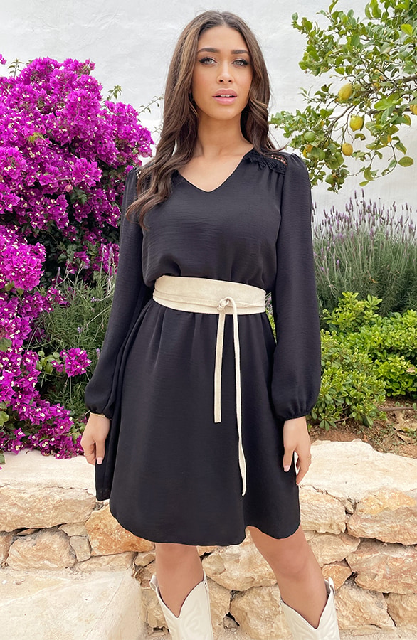 Boho V-Hals Jurk Zwart – shoparchief, foto 3