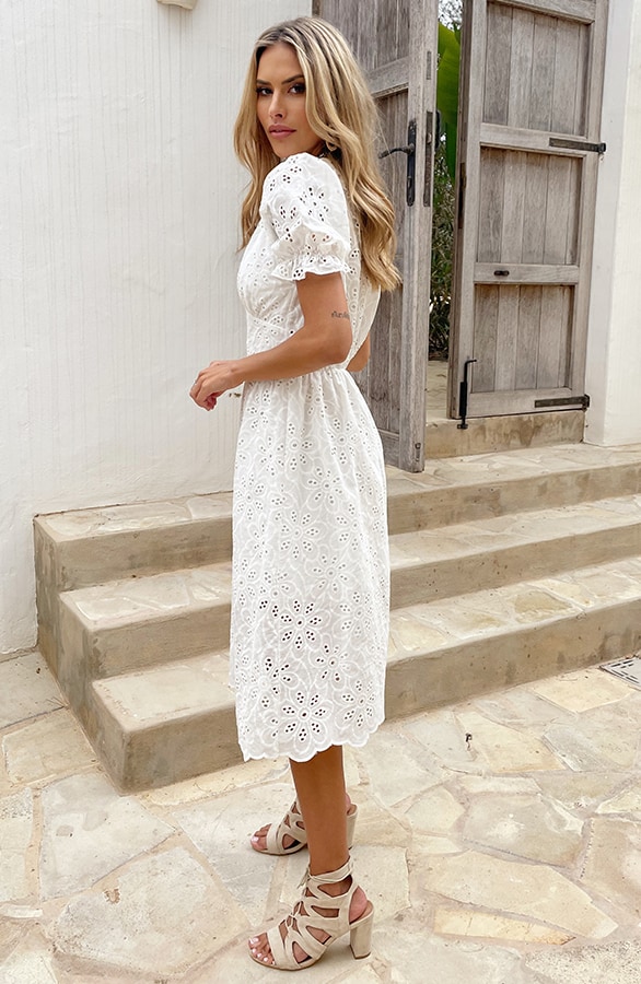 Embroidery Midi Jurk Pofmouwen Ecru 2.0 – shoparchief, foto 4