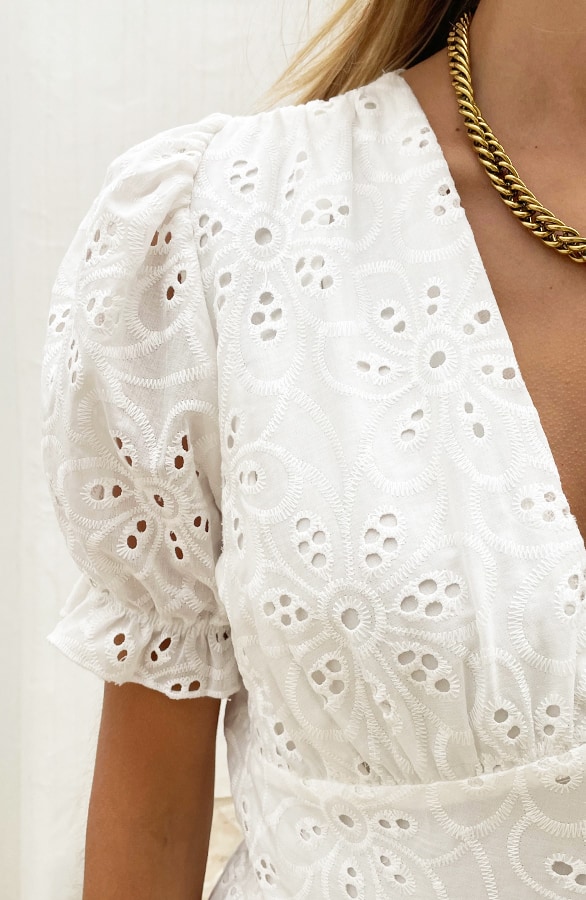 Embroidery Midi Jurk Pofmouwen Ecru 2.0 – shoparchief, foto 6