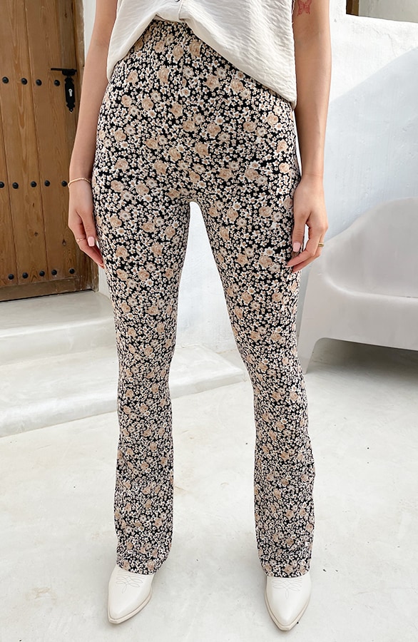 Flared Broek Bloemen Dark Beige – shoparchief