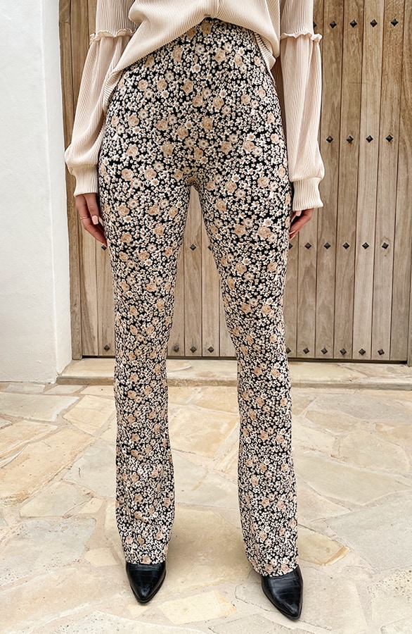 Flared Broek Bloemen Dark Beige – shoparchief, foto 9