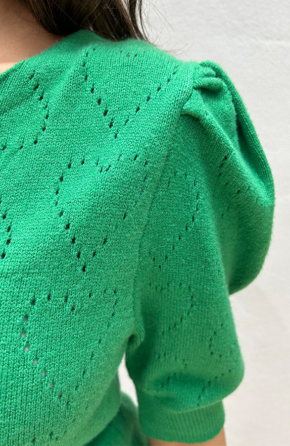 Hartjes Knitted Pofmouwen Top Bright Green – tops, foto 6