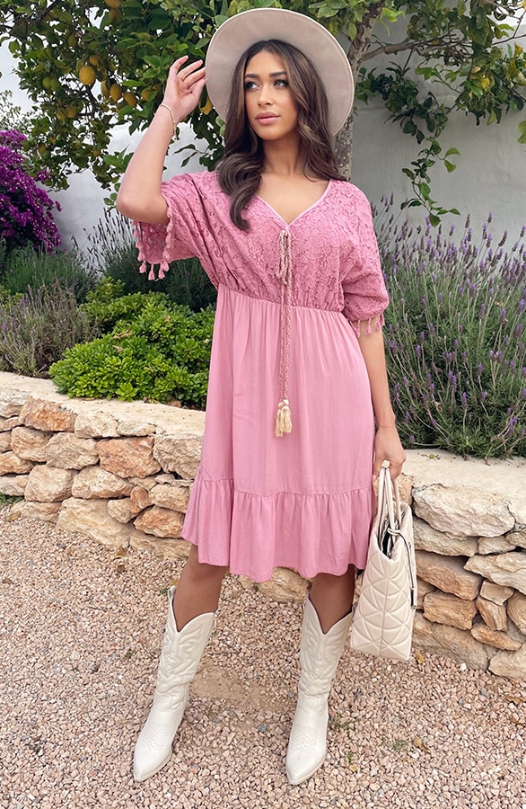 Kanten Oversized Jurk Dust Pink – shoparchief