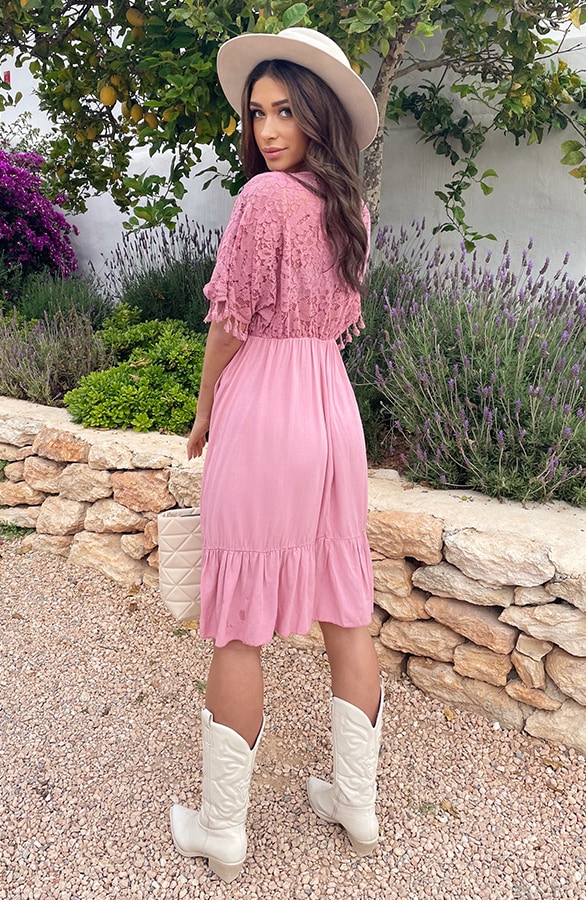 Kanten Oversized Jurk Dust Pink – shoparchief, foto 6
