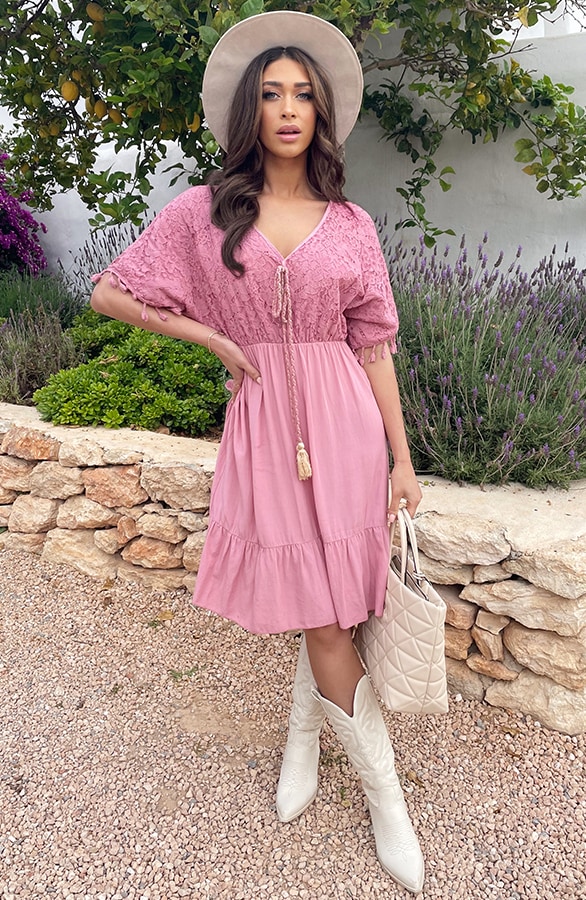 Kanten Oversized Jurk Dust Pink – shoparchief, foto 3