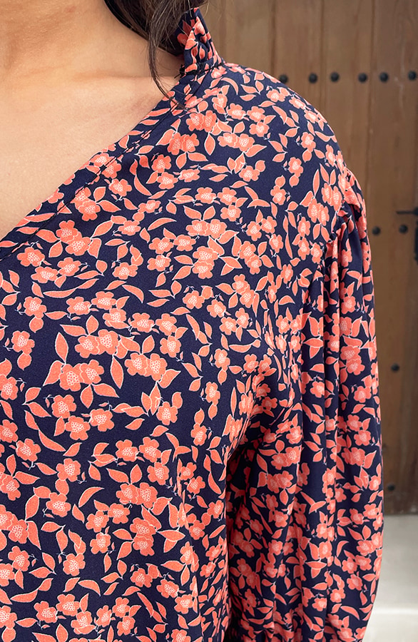 Katoenen Bloemen Print Blouse Marine Oranje – shoparchief, foto 7