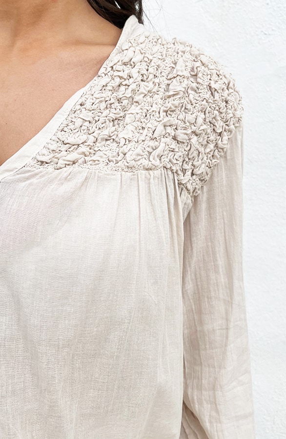 Katoenen Oversized Detail Blouse Beige – shoparchief, foto 6