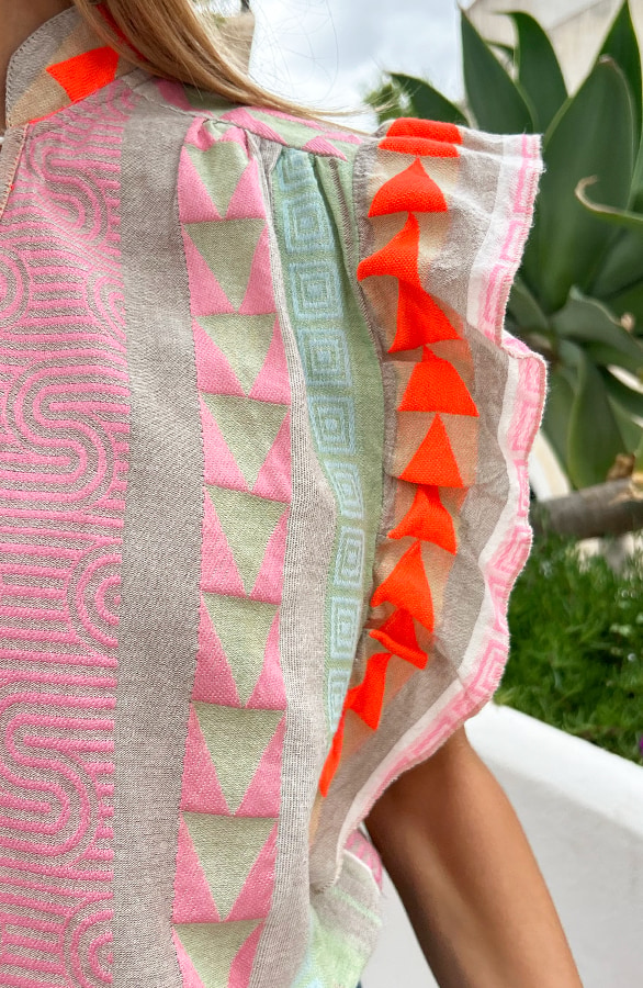 Kelim Ruffle Top Multicolor Print – shoparchief, foto 7