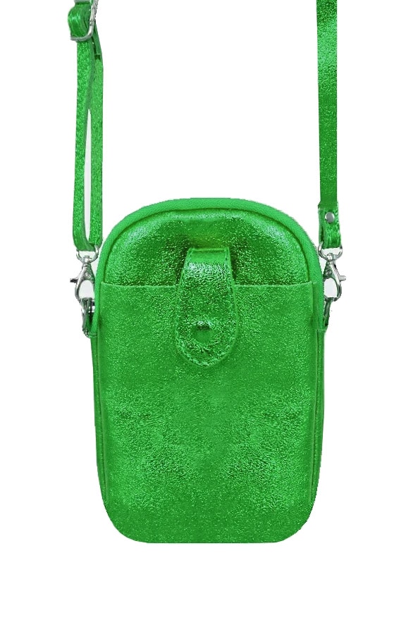 Leren Telefoon Tasje Metallic Bright Green – shoparchief