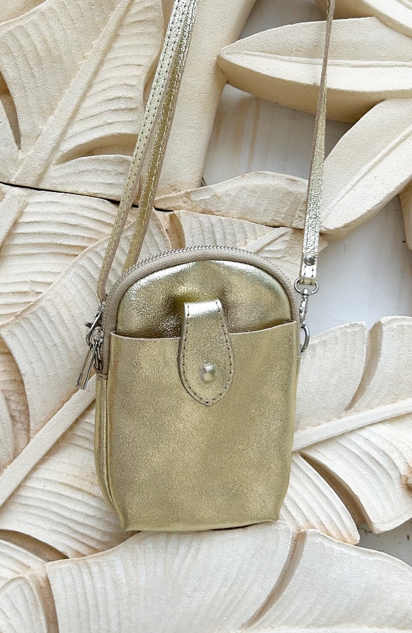 Leren Telefoon Tasje Metallic Goud – shoparchief