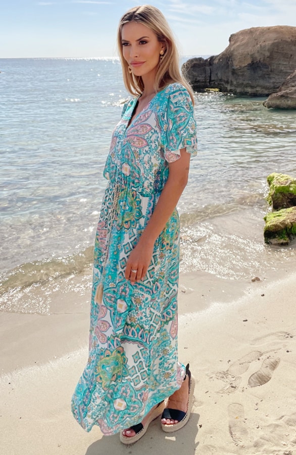 Maxi Print Jurk Turquoise – shoparchief, foto 5