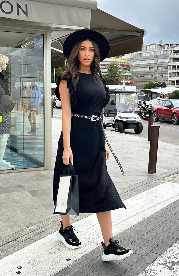Maxi Split Jurk Ruffle Zwart – shoparchief, foto 6