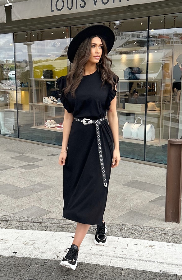 Maxi Split Jurk Ruffle Zwart – shoparchief, foto 5