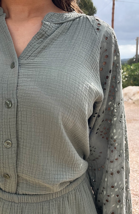 Mousseline Blouse Embroidery Army – blouses, foto 7