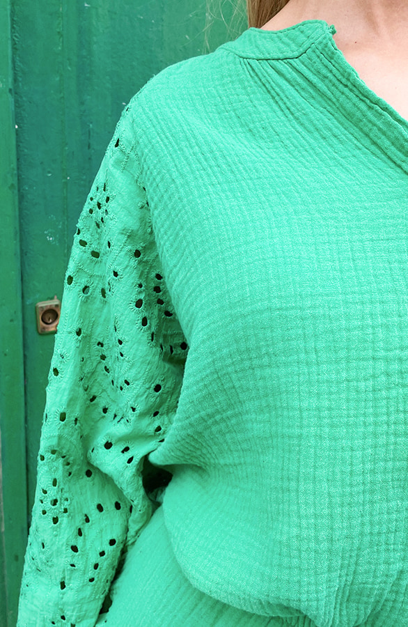 Mousseline Blouse Embroidery Bright Green – shoparchief, foto 7