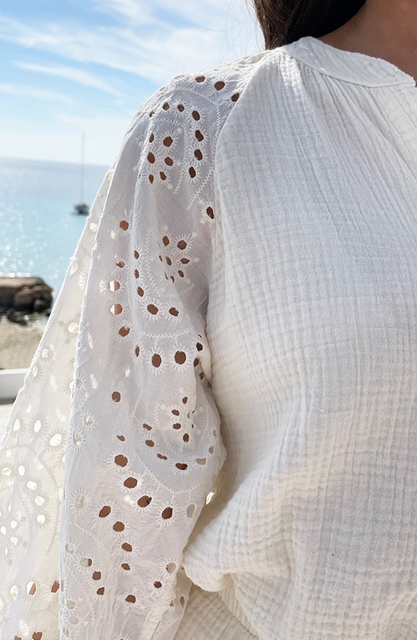 Mousseline Blouse Embroidery Ecru – shoparchief, foto 9