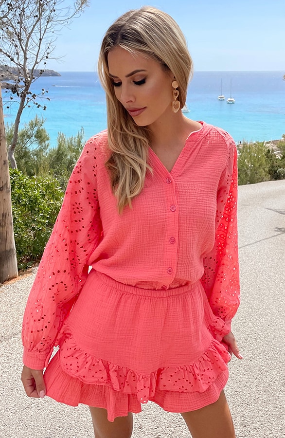 Mousseline Skort Embroidery Koraal – shoparchief, foto 4