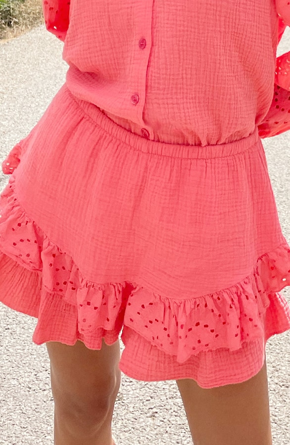Mousseline Skort Embroidery Koraal – shoparchief